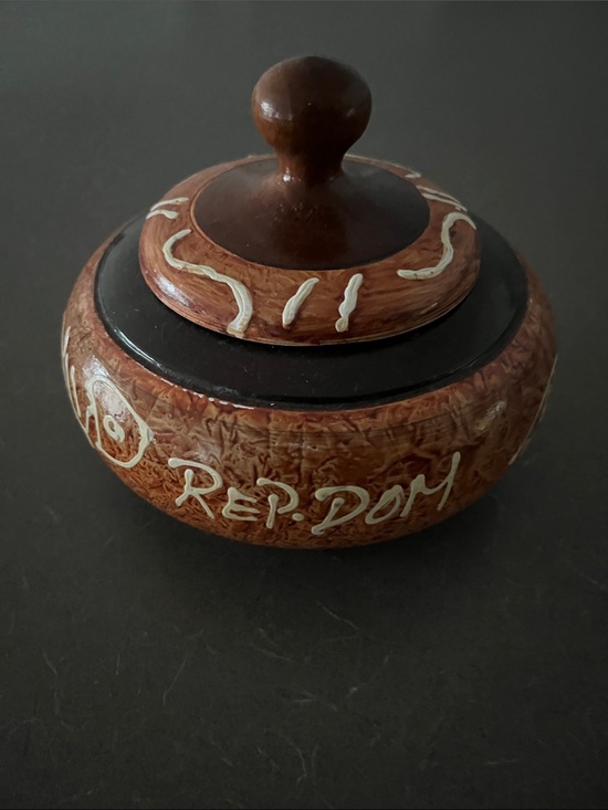 Other - Handcrafted Round Wood Jar with Lid - Brown & Black 5-6”